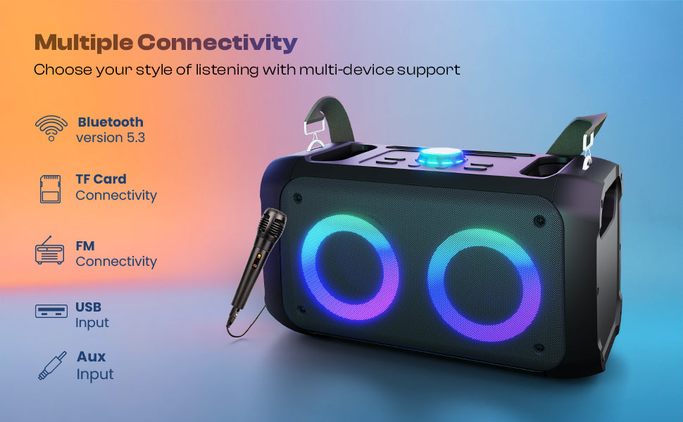 iNFiRe Boombox 24W Party Speaker | RGB Lights | Wired Mic | BT 5.3 | AUX/USB/FM/TF 24 W Bluetooth Party Speaker