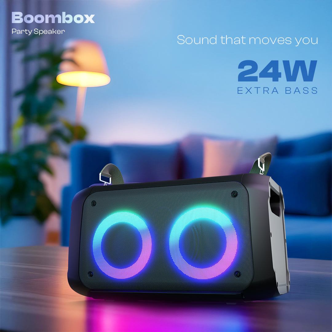 iNFiRe Boombox 24W Party Speaker | RGB Lights | Wired Mic | BT 5.3 | AUX/USB/FM/TF 24 W Bluetooth Party Speaker