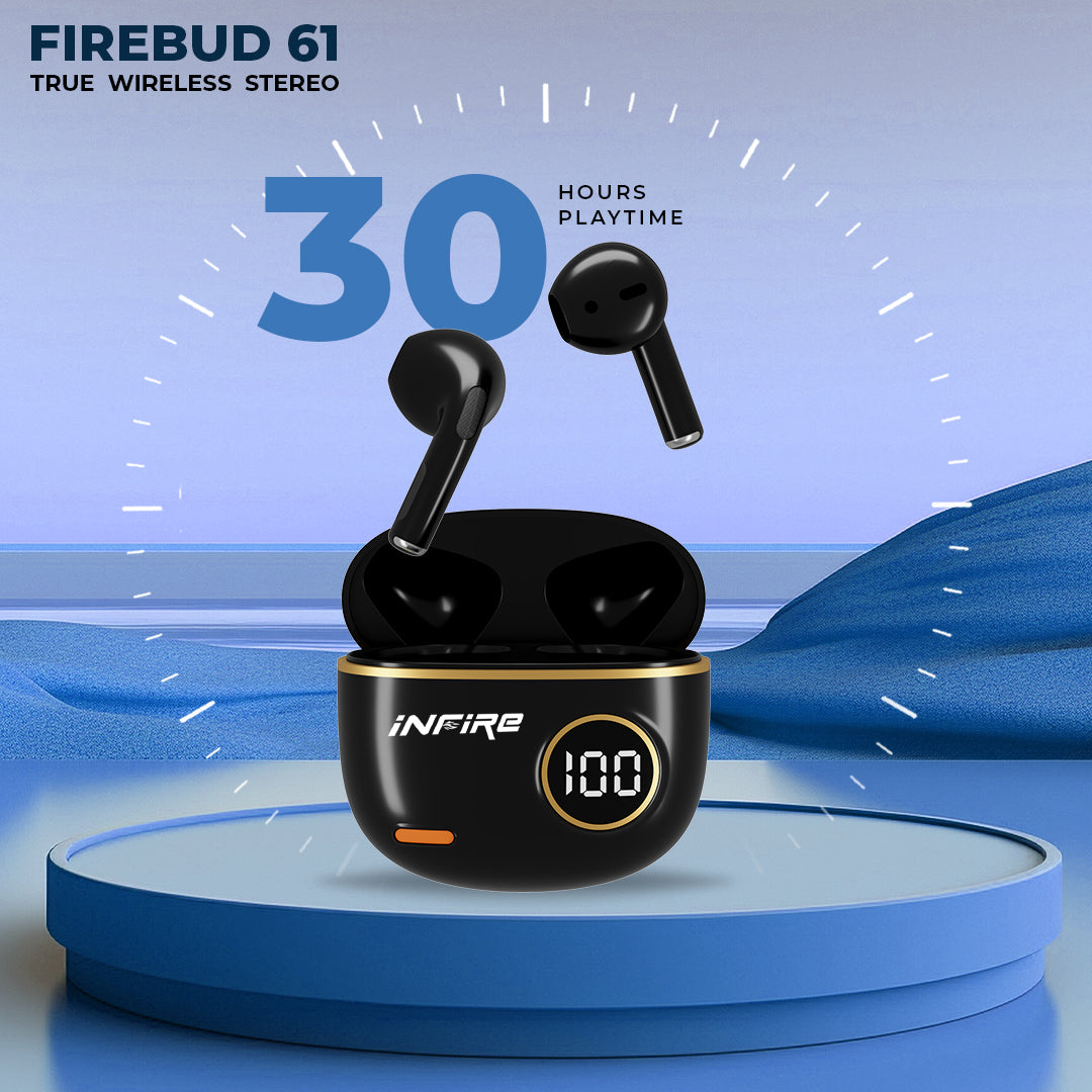 FireBud 61 True Wireless EarBuds upto 30 Hours PlayTime ,Led Display ,5.3 BT Version , IPX 4 , 13mm Driver