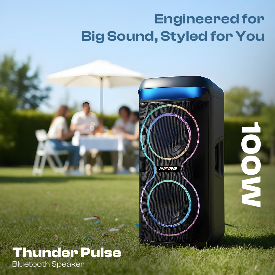 iNFiRe Thunder Pulse 100W Party Speaker | RGB | Wireless Mic | AUX/USB/BT 100 W Bluetooth Party Speaker