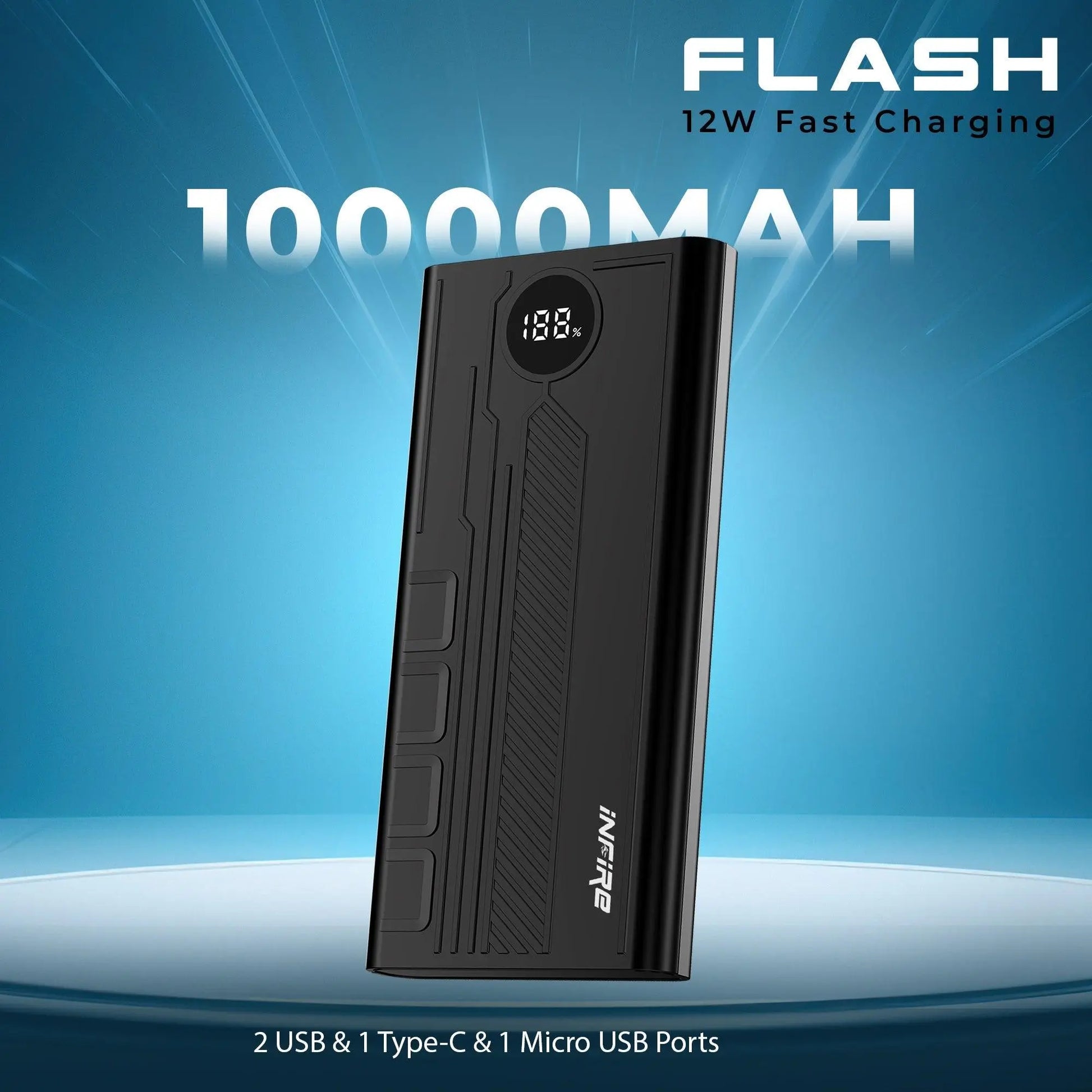 Flash 10000mAh 12W Power Bank With Fast Charging | Dual Output Ports | Dual Input Ports | LED Display - iNFiRe