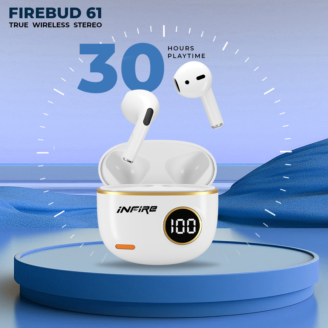 FireBud 61 True Wireless EarBuds upto 30 Hours PlayTime ,Led Display ,5.3 BT Version , IPX 4 , 13mm Driver