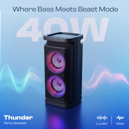 iNFiRe Thunder 40W Speaker | RGB Lights | BT 5.3 | Mic | AUX/USB/TF 40 W Bluetooth Party Speaker