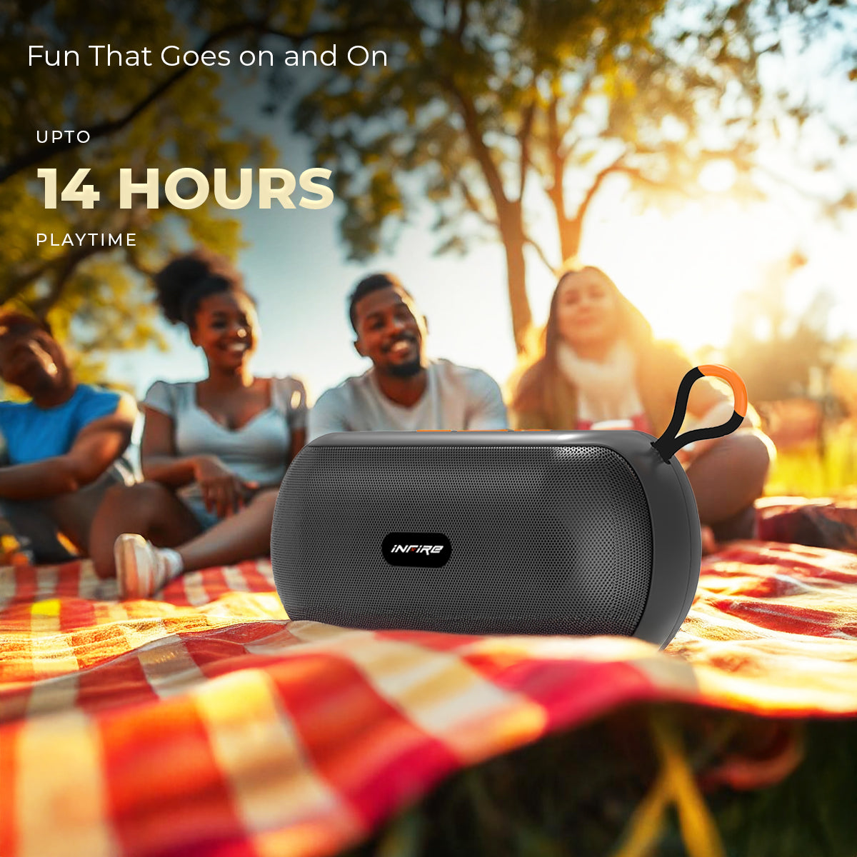 iNFiRe Newly Launched Groove 8W Bluetooth Party Speaker, Powerful Sound Upto 14 Hours Playback Time I BT 5.4/FM Radio/TF Card/USB Playback/TWS (Black)