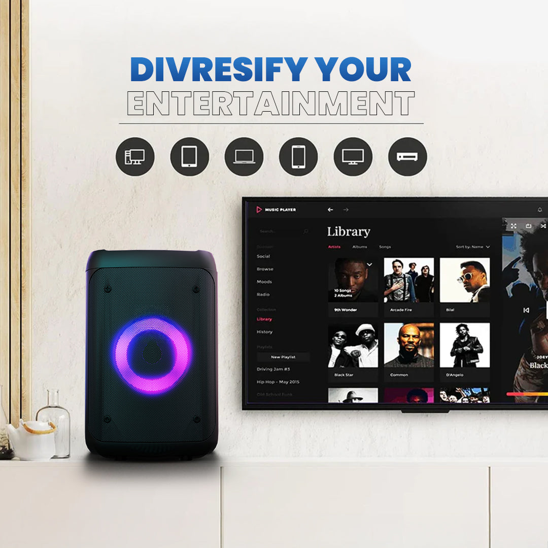 iNFiRe Breeze 15W Party RGB Speaker | RGB Lights | Karaoke Mic | BT 5.3 | AUX/USB/TF 15 W Bluetooth Party Speaker