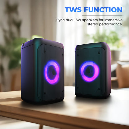 iNFiRe Breeze 15W Party RGB Speaker | RGB Lights | Karaoke Mic | BT 5.3 | AUX/USB/TF 15 W Bluetooth Party Speaker