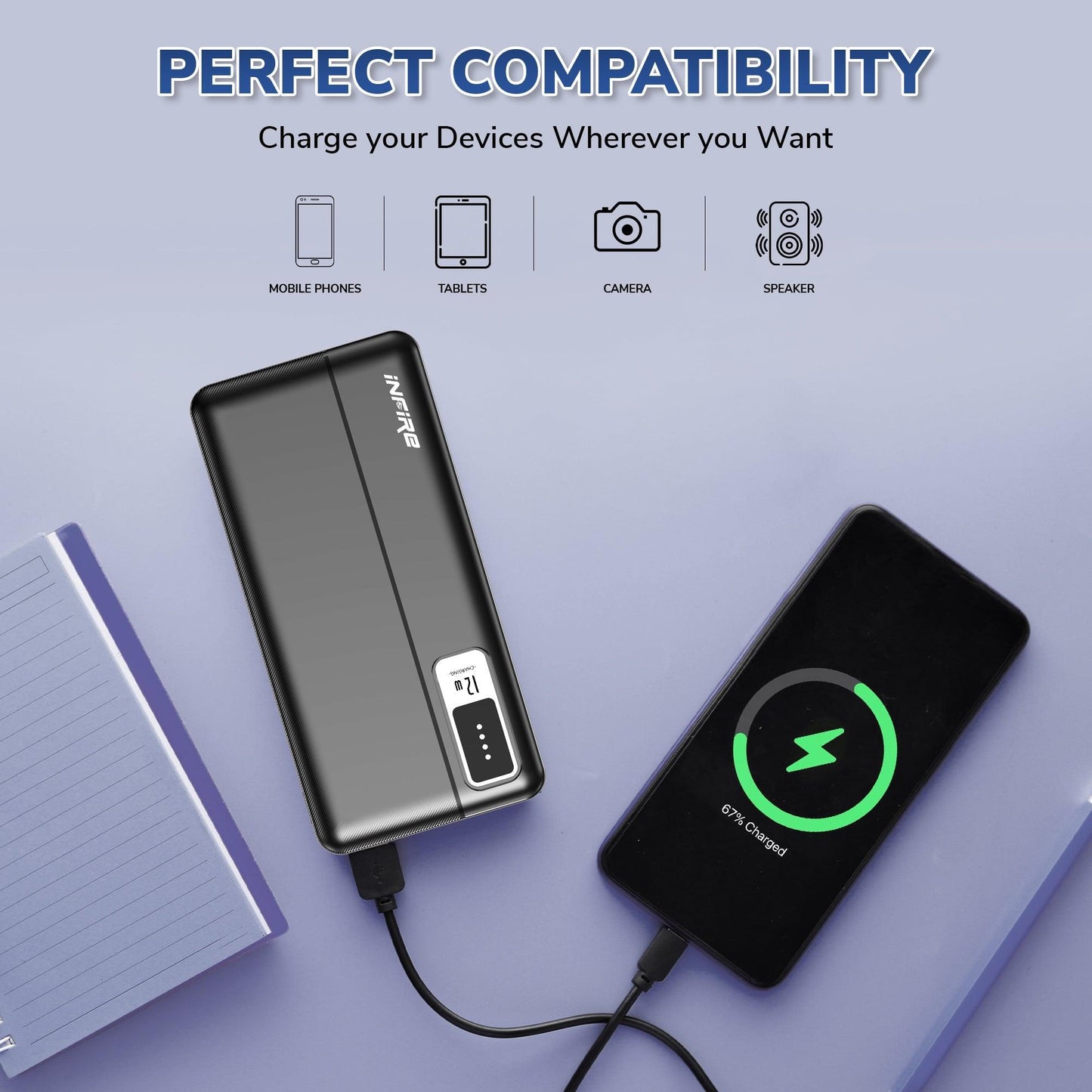 Force 10000mAh Power Bank 12W Fast Charging | Dual USB Output , 1 Micro USB Input, 1Type C Input |LED Indicator, Lightweight| Lithium Polymer Power Bank (Black)