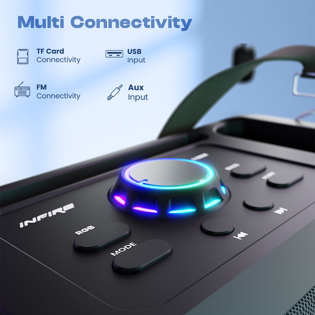 iNFiRe Boombox 24W Party Speaker | RGB Lights | Wired Mic | BT 5.3 | AUX/USB/FM/TF 24 W Bluetooth Party Speaker