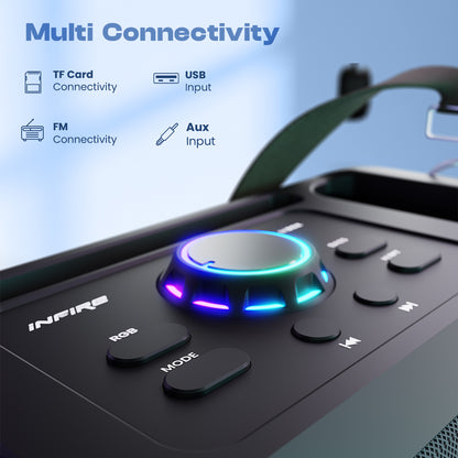 iNFiRe Boombox 24W Party Speaker | RGB Lights | Wired Mic | BT 5.3 | AUX/USB/FM/TF 24 W Bluetooth Party Speaker