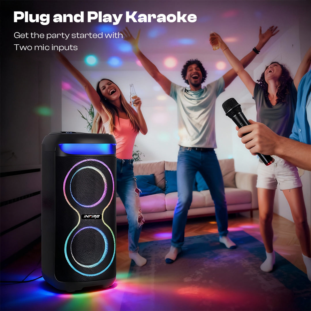 iNFiRe Thunder Pulse 100W Party Speaker | RGB | Wireless Mic | AUX/USB/BT 100 W Bluetooth Party Speaker