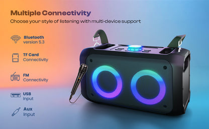 iNFiRe Boombox 24W Party Speaker | RGB Lights | Wired Mic | BT 5.3 | AUX/USB/FM/TF 24 W Bluetooth Party Speaker
