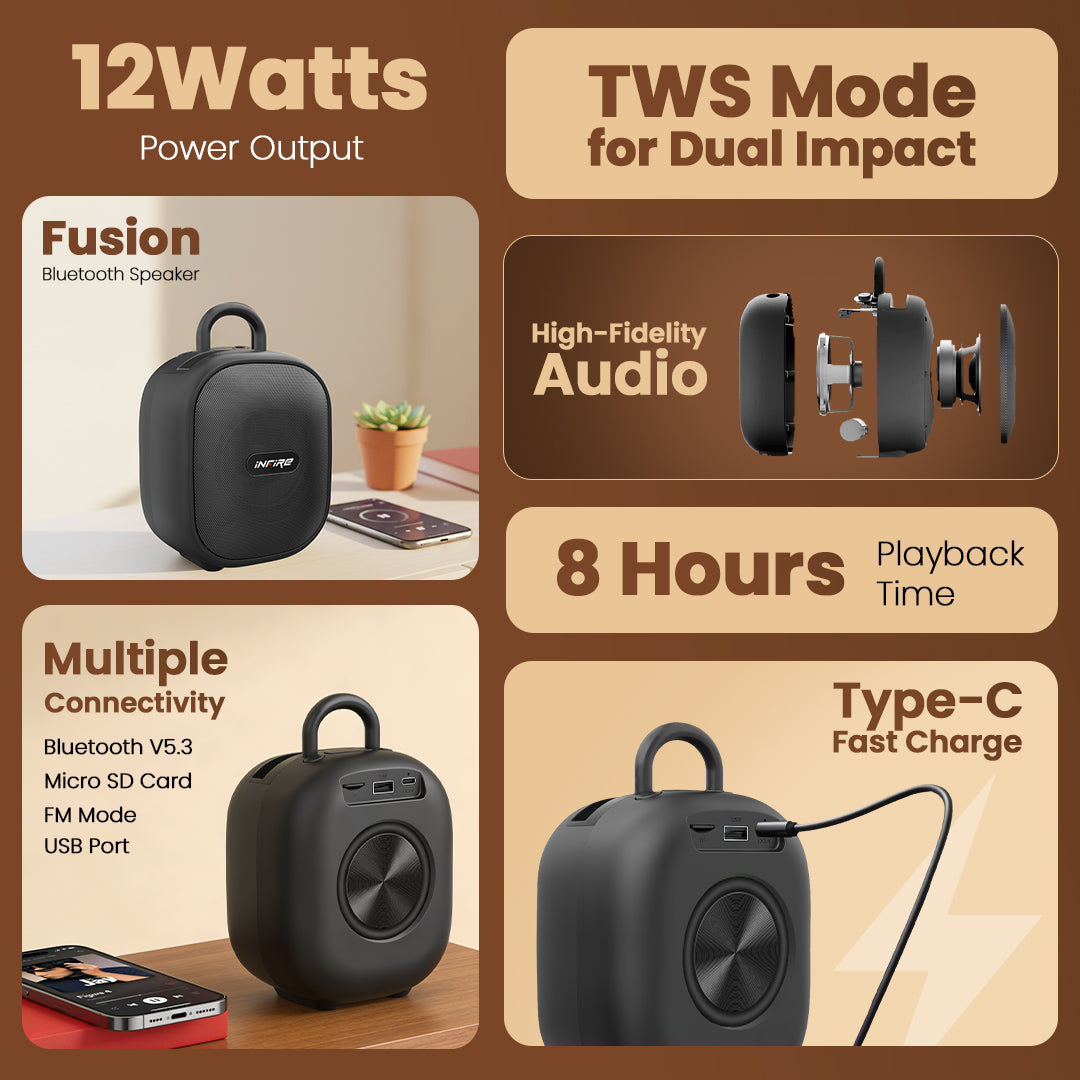 Fusion 12W Portable Bluetooth Speaker with 8 Hours Playtime