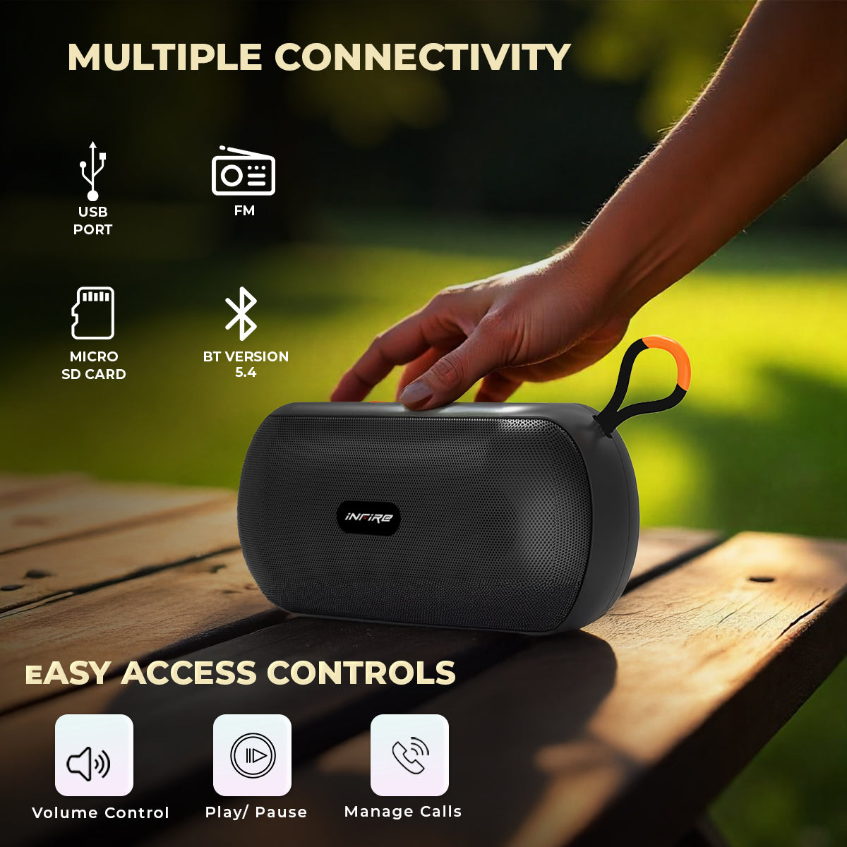 iNFiRe Newly Launched Groove 8W Bluetooth Party Speaker, Powerful Sound Upto 14 Hours Playback Time I BT 5.4/FM Radio/TF Card/USB Playback/TWS (Black)